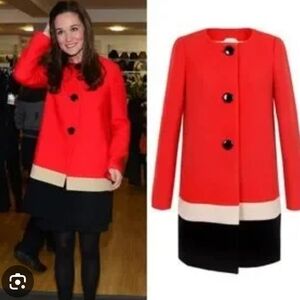 Kate Spade New York Garby Red and Black Colorblock Coat